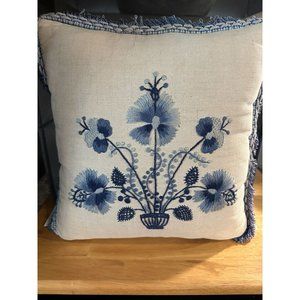 Vintage Unique Hand Made Needlepoint Embroidery MCM Boho Flower Pillow Fringe